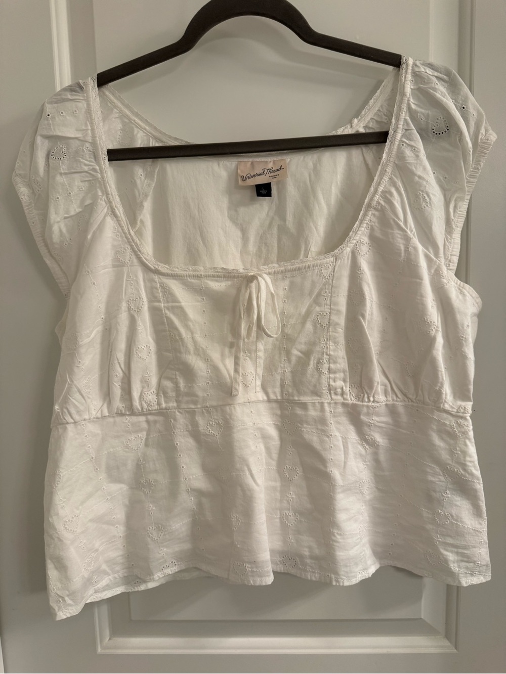 Universal Thread White Eyelet Tie-Front Peplum Blouse
